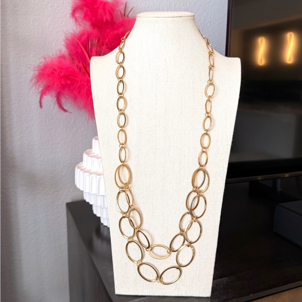 Gold Multi-Link Long Statement Necklace - image 1